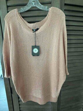M Made in Italy Open Knit Sweater Rosette Pink Lightweight Top Size M NWT
